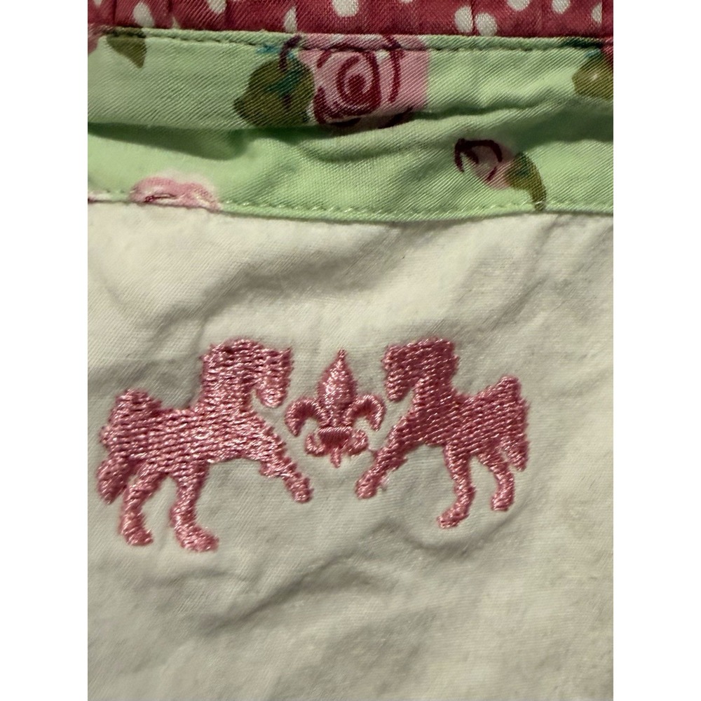 Equine Couture Womens M White Button Shirt Floral Ruffle Horse Embroidered